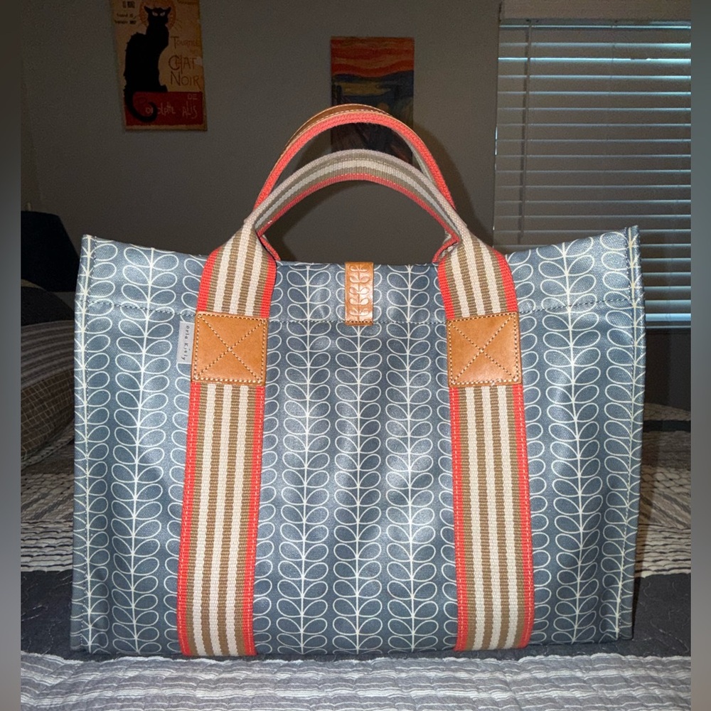 Orla Kiely Blue and Brown Leaf Pattern Tote